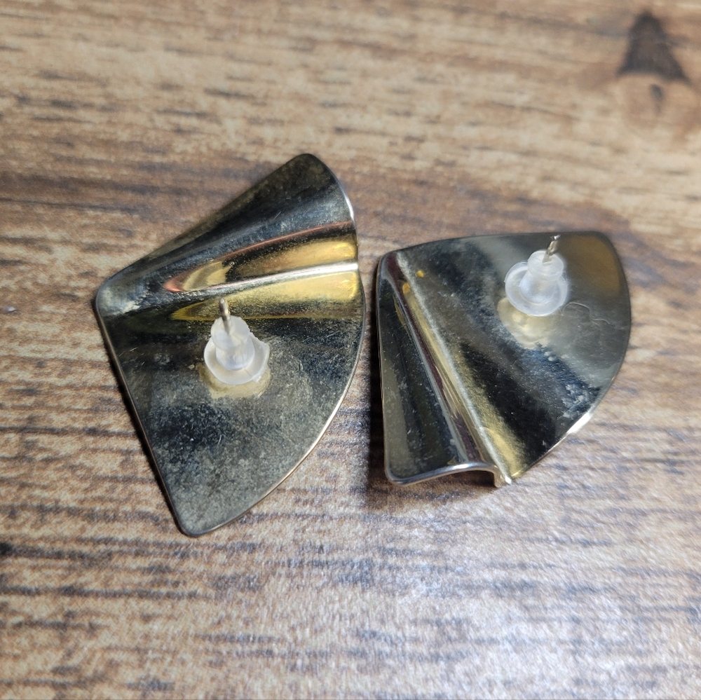 vintage 80s gold abstract earrings - Picture 4 of 4